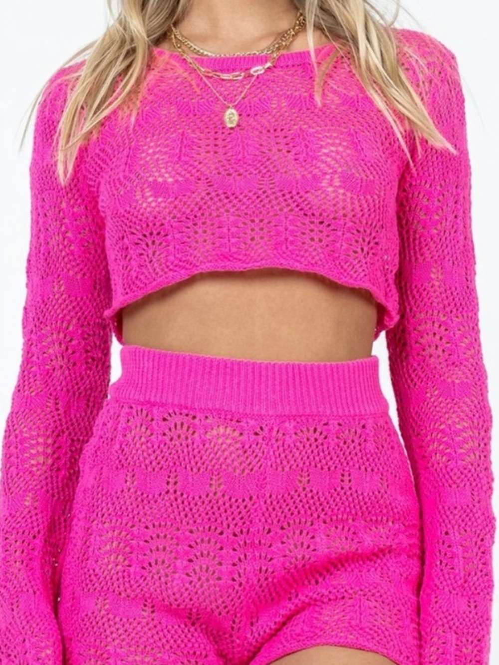 Princess Polly Women’s Bright Pink Crochet Crop Top